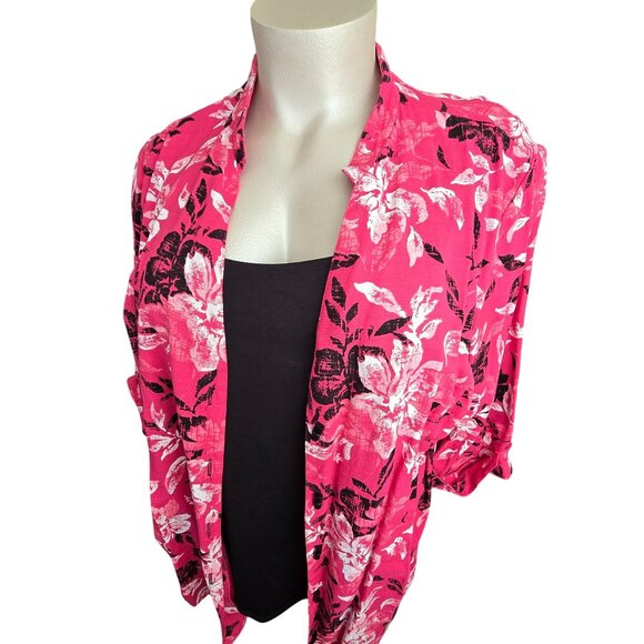 Womens Floral Print Open Front Blazer Pink Floral Attached Black Tank 3X JJ4051 - Picture 3 of 11